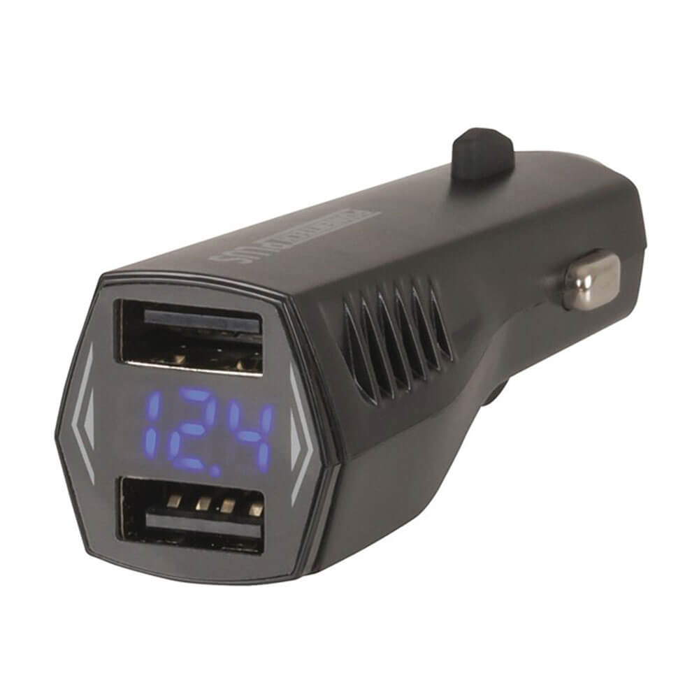 デュアル USB 4.8A スマート IC カーチャージャー、LCD 電圧ディスプレイ付き