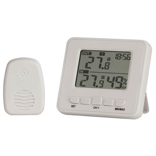 ワイヤレス入出力温度計および湿度計