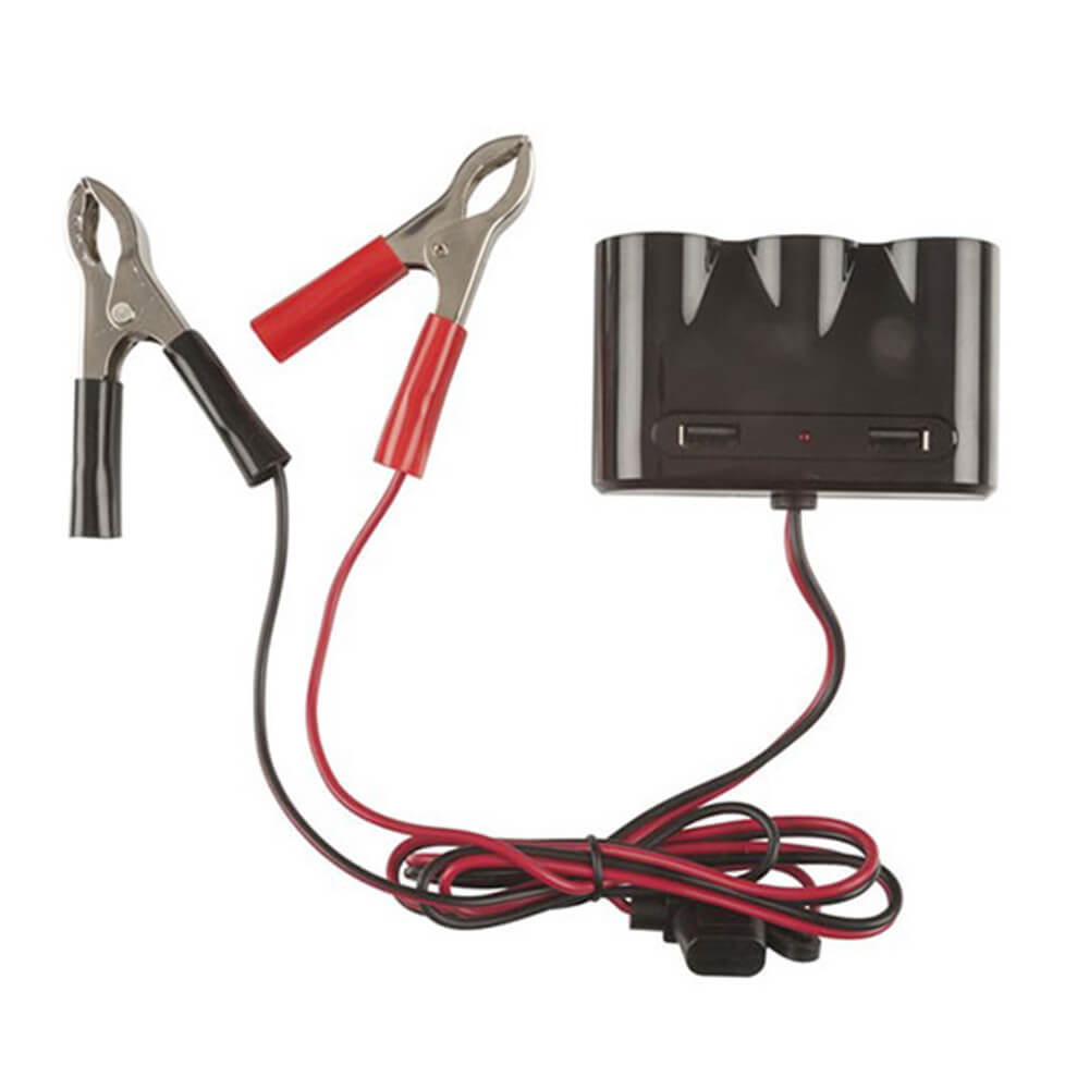 enchufe para encendedor de 3 vías con clips para batería y puertos de carga USB