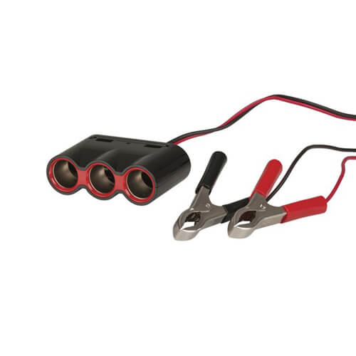 3-Wege-Feuerzeugsteckdose mit Batterieklemmen und USB-Ladeanschlüssen