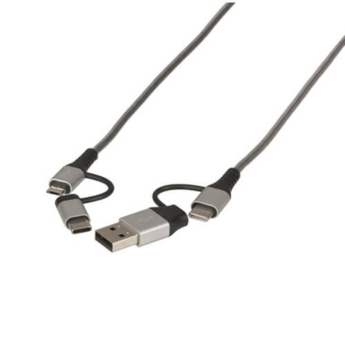 cable de datos/cargador de conexión USB Micro TypeC Lightning 4 en 1 (1 m)