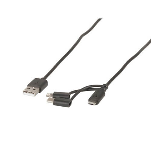 3 in 1 Lightning Micro TypeC USB Charger/Data Cable Lead (1m)