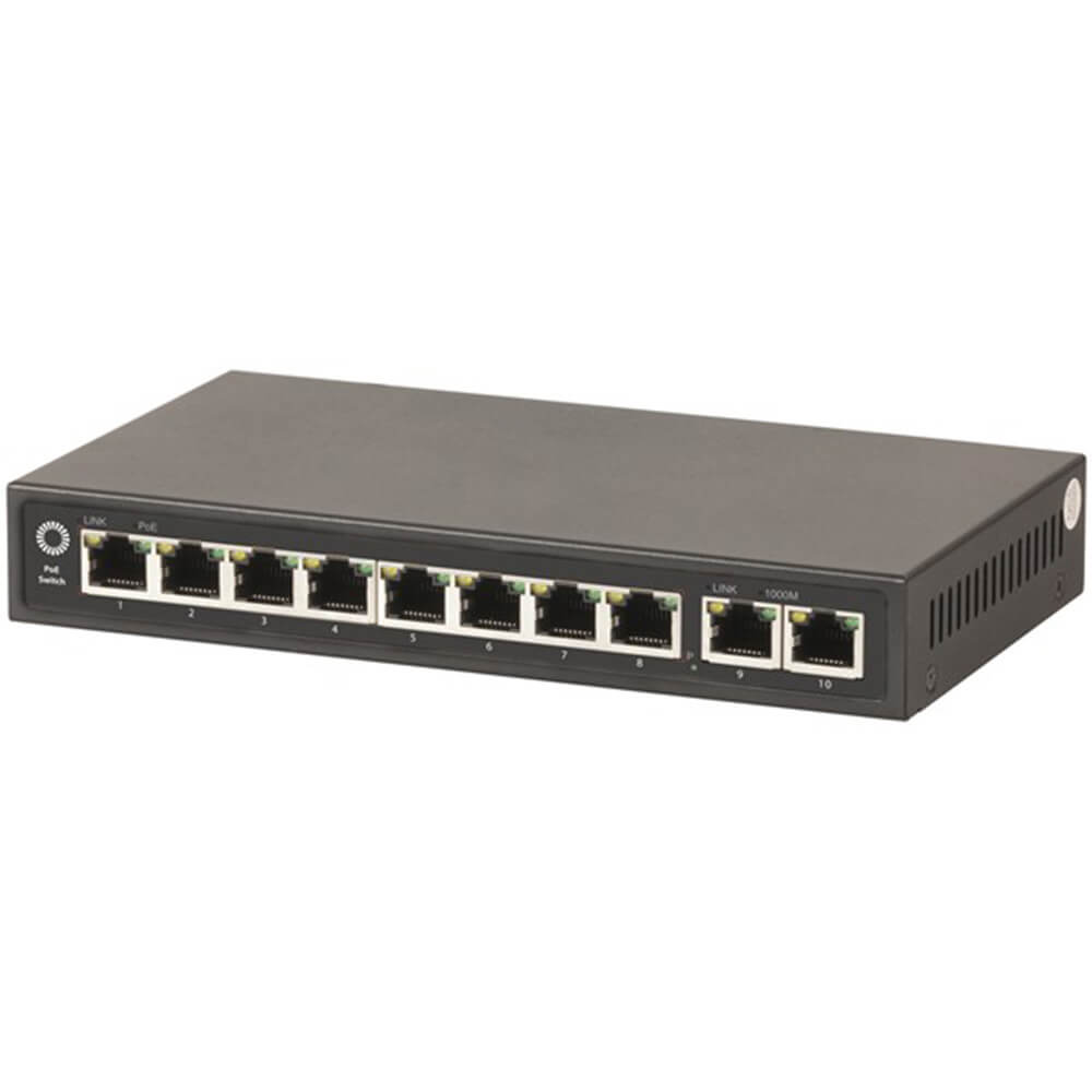 10-portars Gigabit PoE Network Hub Switch med PSU (30W)