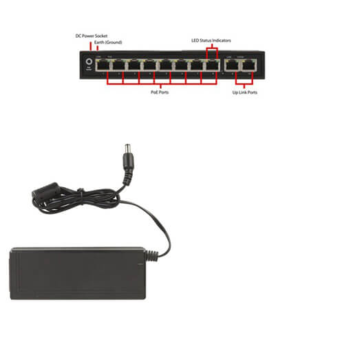 10 Port Gigabit PoE Network Hub Switch w/ PSU (30W)