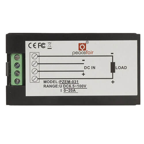 Power Meter w/ Built-In Shunt & LCD Disp (20A 6.5-100V DC)