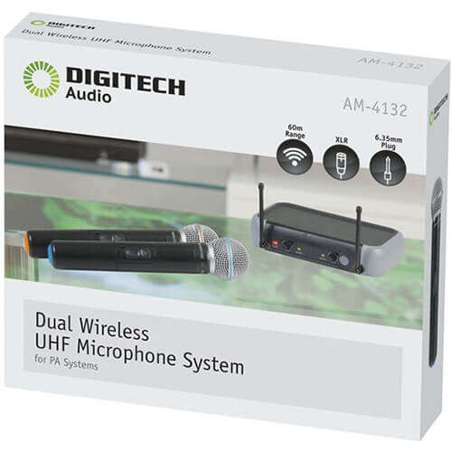 Dual Wireless UHF Microphone System w/ Receiver and PSU