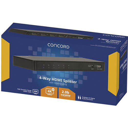 Concord 4-Way HDMI Splitter with Signal Downscaler