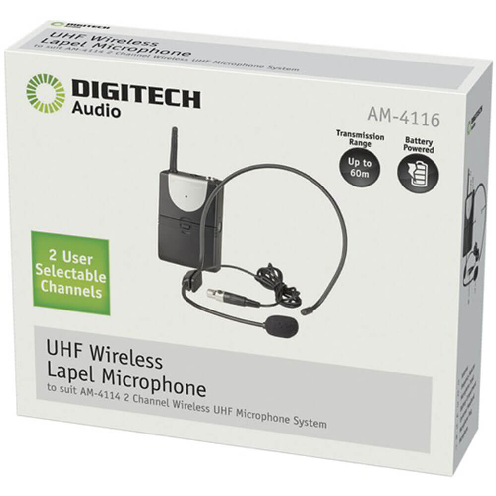 Kanaal-A UHF-headsetmicrofoon en zender (pak AM4132 AM4114)