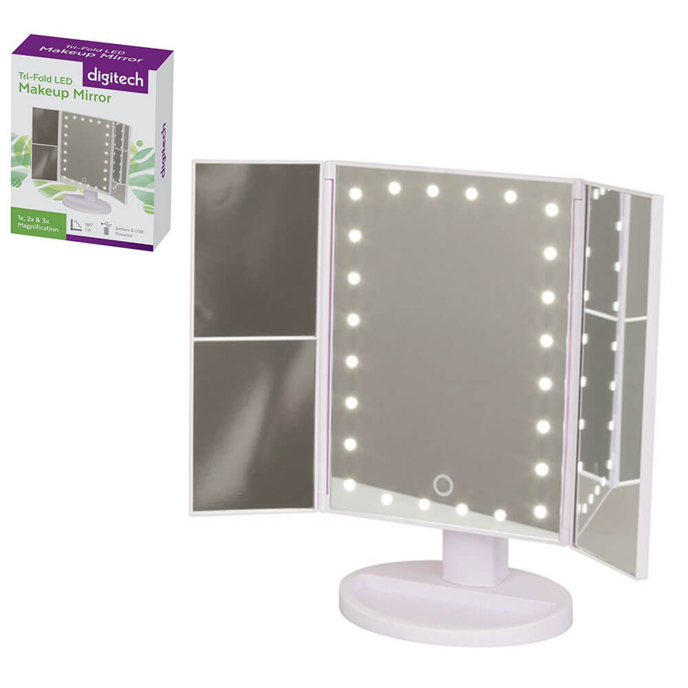Tri-Fold LED Sminkspegel med 3x förstoring
