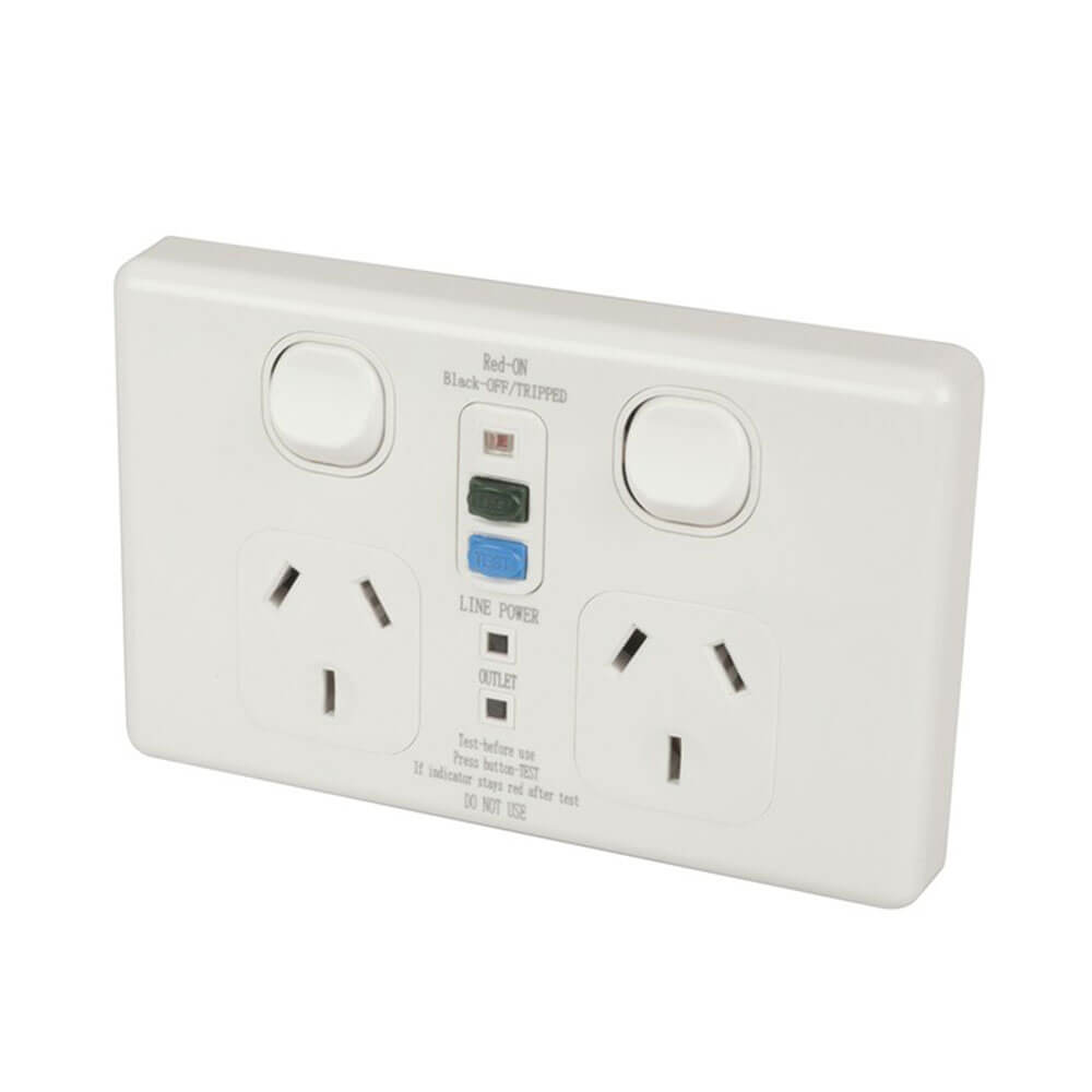 Powertech RCD Protected Double GPO Mains Socket 10A