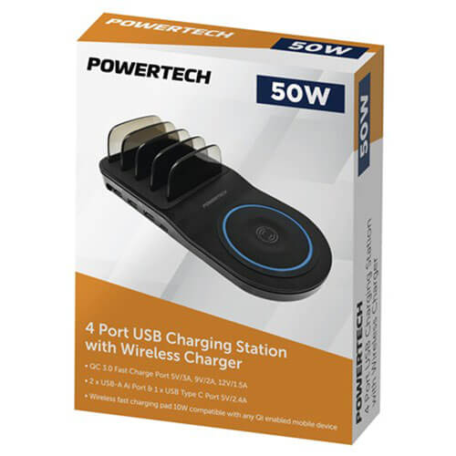 Powertech 4 Port USB Charging Station with Wireless Charger