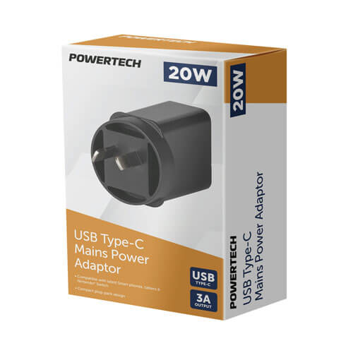 Powertech USB Type-C Mains Power Adaptor 20W (5-12V)