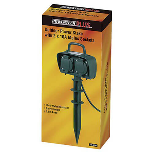 Powertech Plus Outdoor Power Garden Stake with 2 Outlets 10A