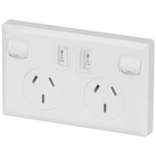 Double GPO Power Point with USB Ports (10A)