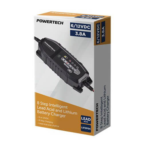 Powertech 8-Step Lead Acid & Lithium Battery Charger (3.8A)