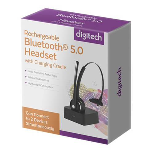 Digitech Rechargeable BT 5.0 Headset with Charging Cradle