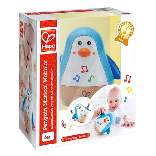 Hape pingvin musikalisk wobbler leksaksspel för småbarn i trä