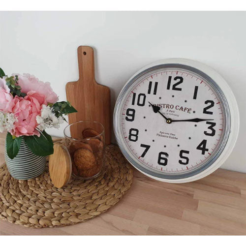 Bistro Cafe Classic Metal Wall Clock White
