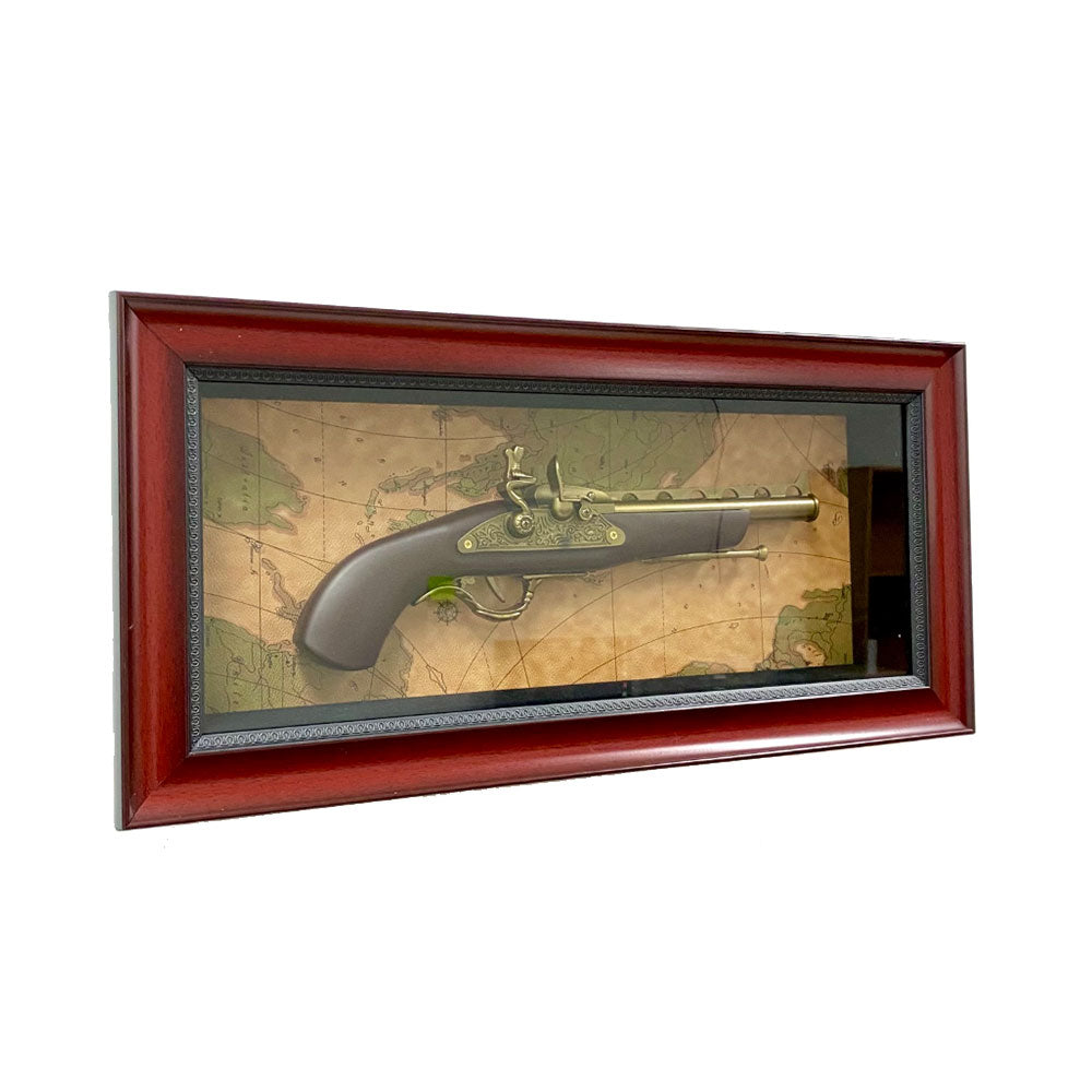 Gun de duelo vintage em uma decoração de parede de estrutura