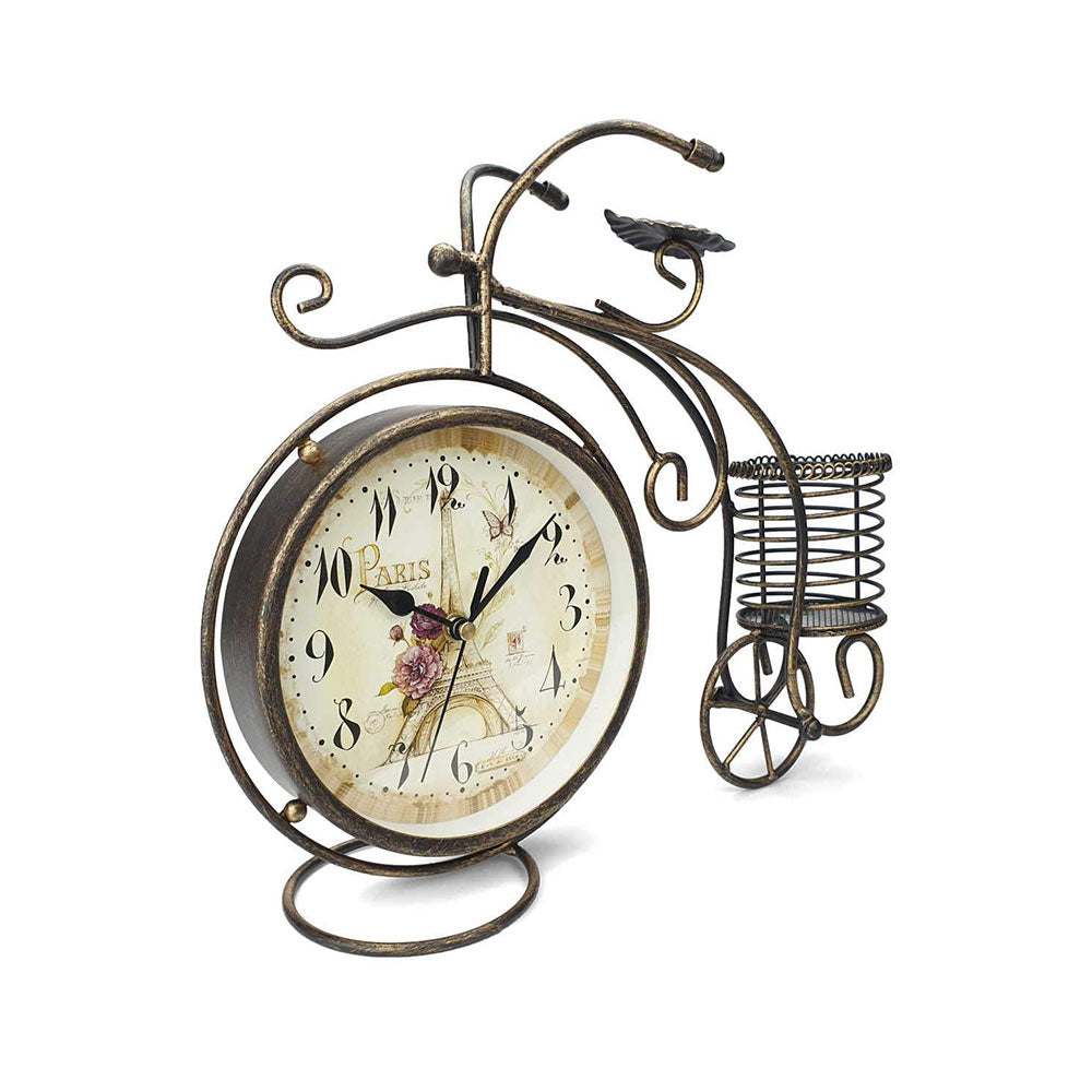 Art Metal Home Decor Bike Mute Table Clock