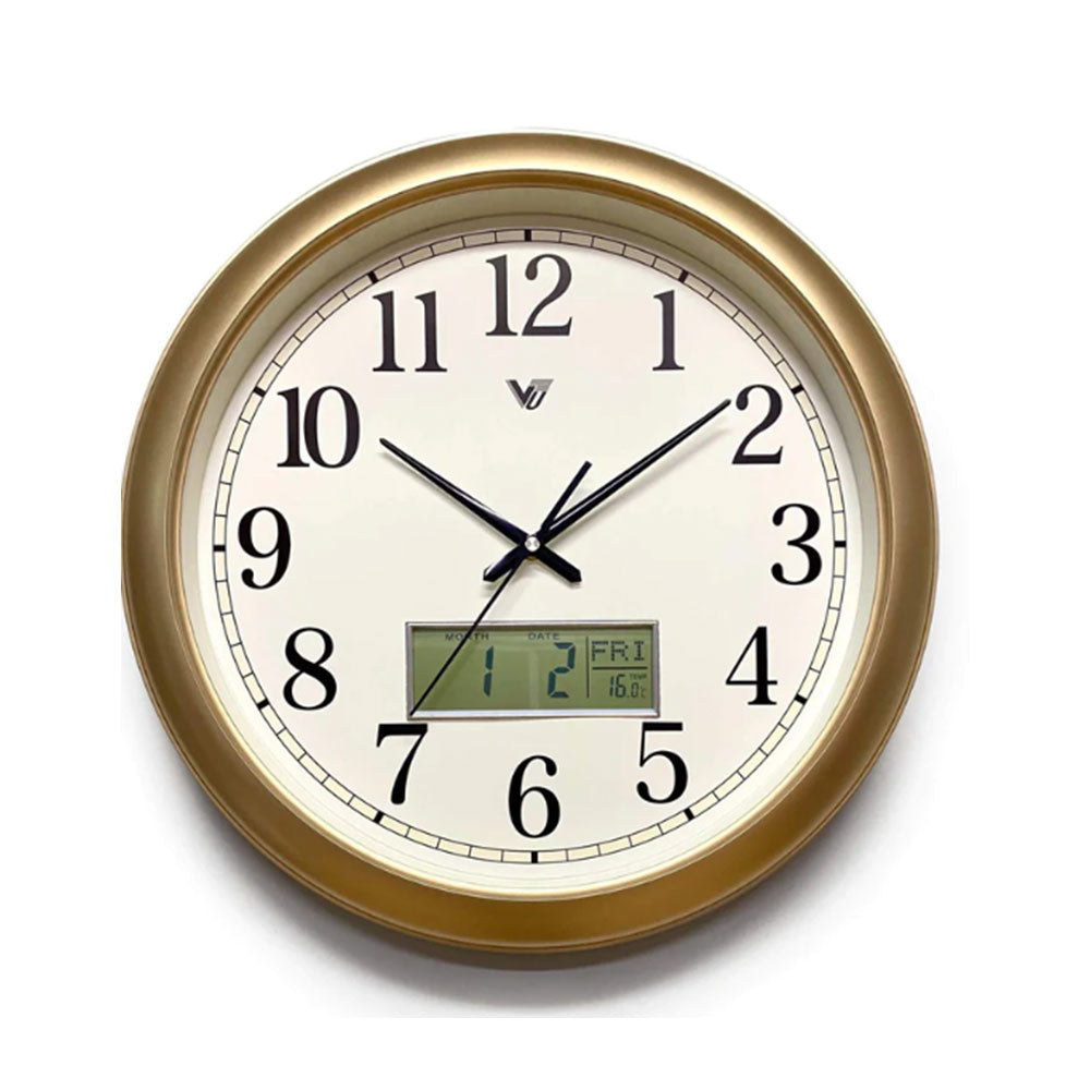 Moderne Naomi-Uhr mit digitalem Kalender und Temperatur