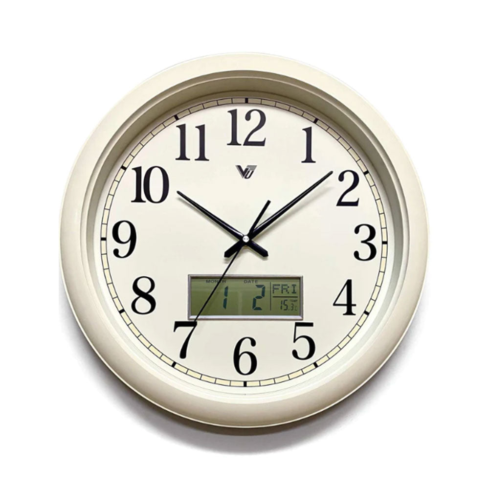 Moderne Naomi-Uhr mit digitalem Kalender und Temperatur