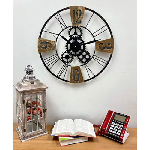 Stylish Metal & Wood Gears Wall Clock