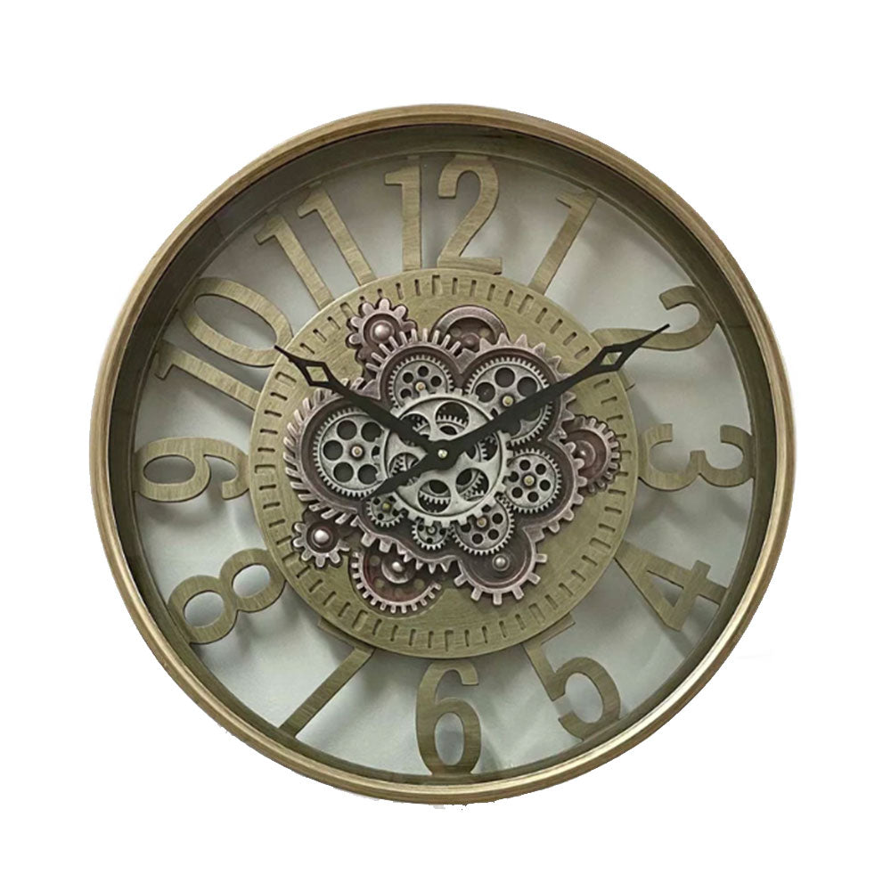 Antique Brass Rotary Gears Metal Wall Clock