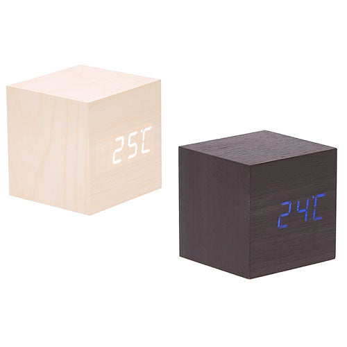 LED Wooden Cube Desk Clock w/ Temp/Date Display
