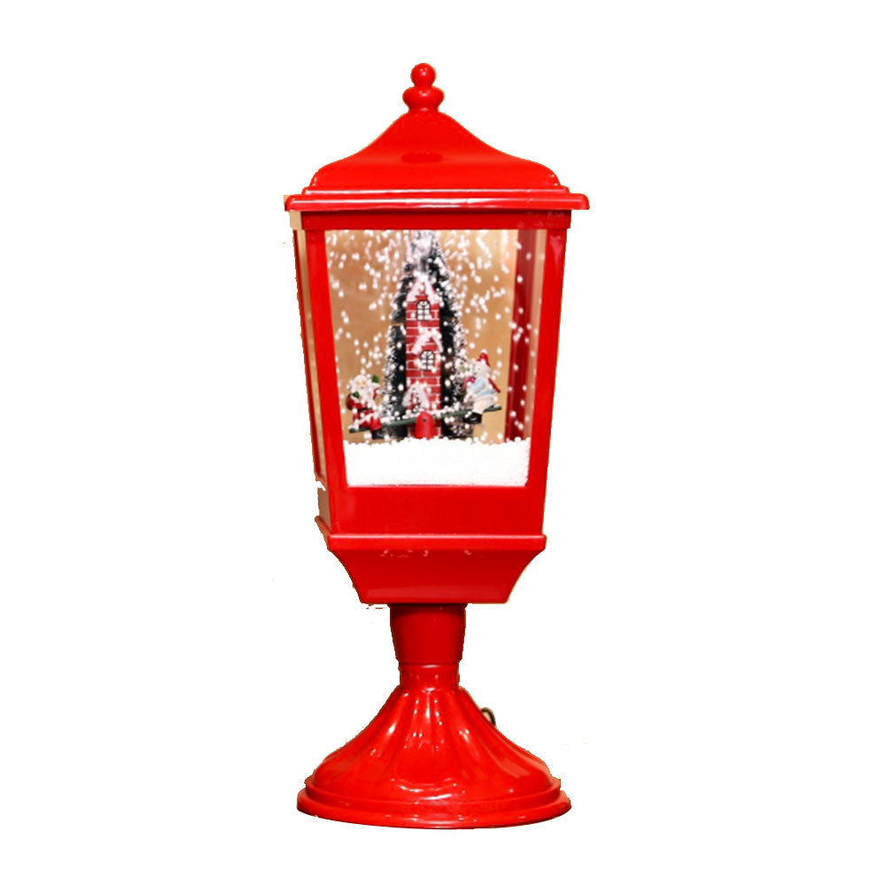 Lanterne à neige LED avec Père Noël et bonhomme de neige sur balançoire mobile (rouge)