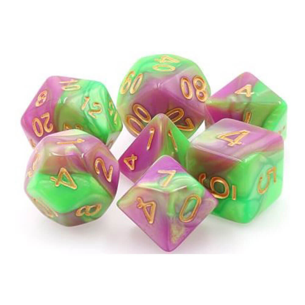 TMG Dice Harlequins Vow Green/Rose Fusion (Set of 7)