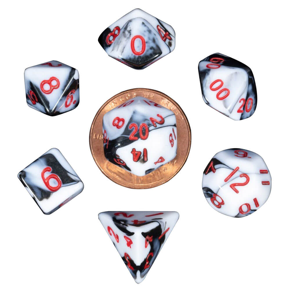 MDG Mini Polyhedral Dice Set (with Red Numbers Marble)