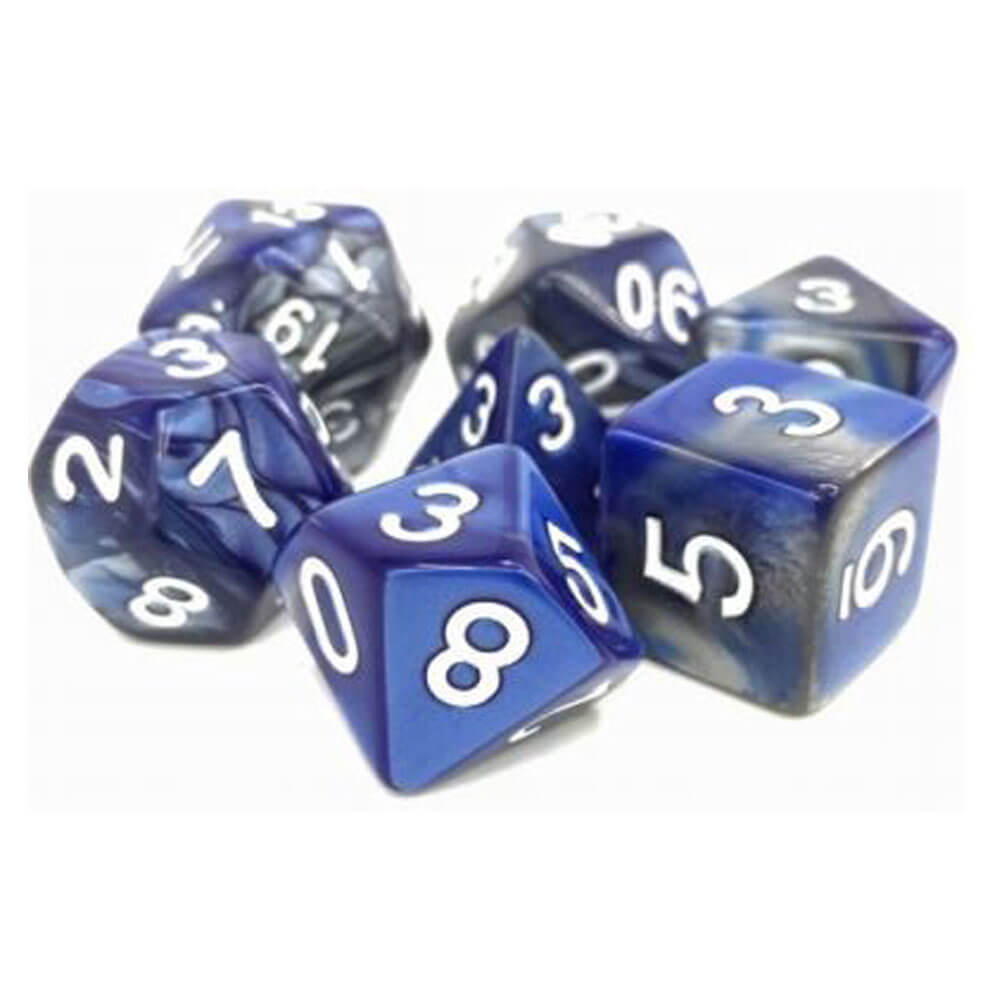 TMG Dice Blessed Steel Silver/Blue Fusion (Set of 7)