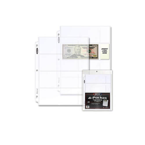 BCW 4 Pocket Protective Pages Currency