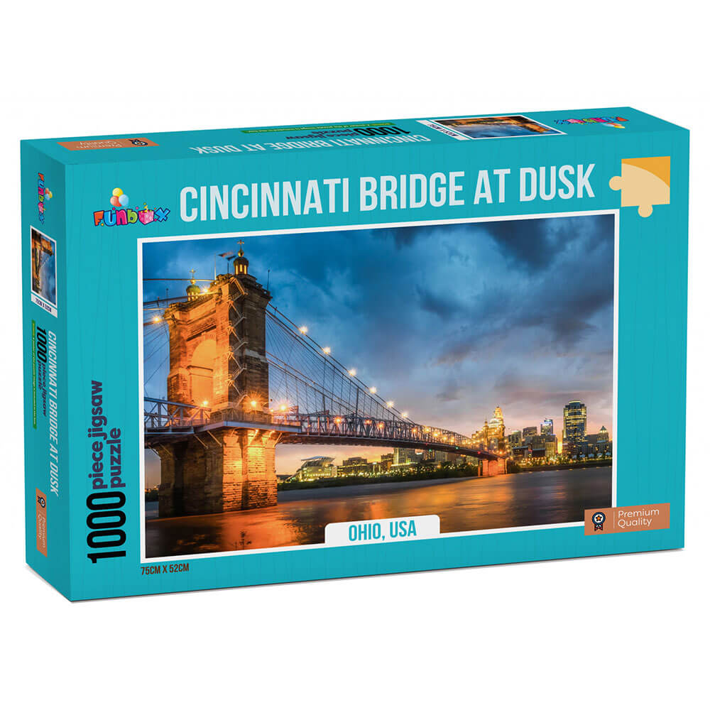 Funbox Puzzle Cincinnati Bridge at Dusk Ohio Puzzle (1000pc)