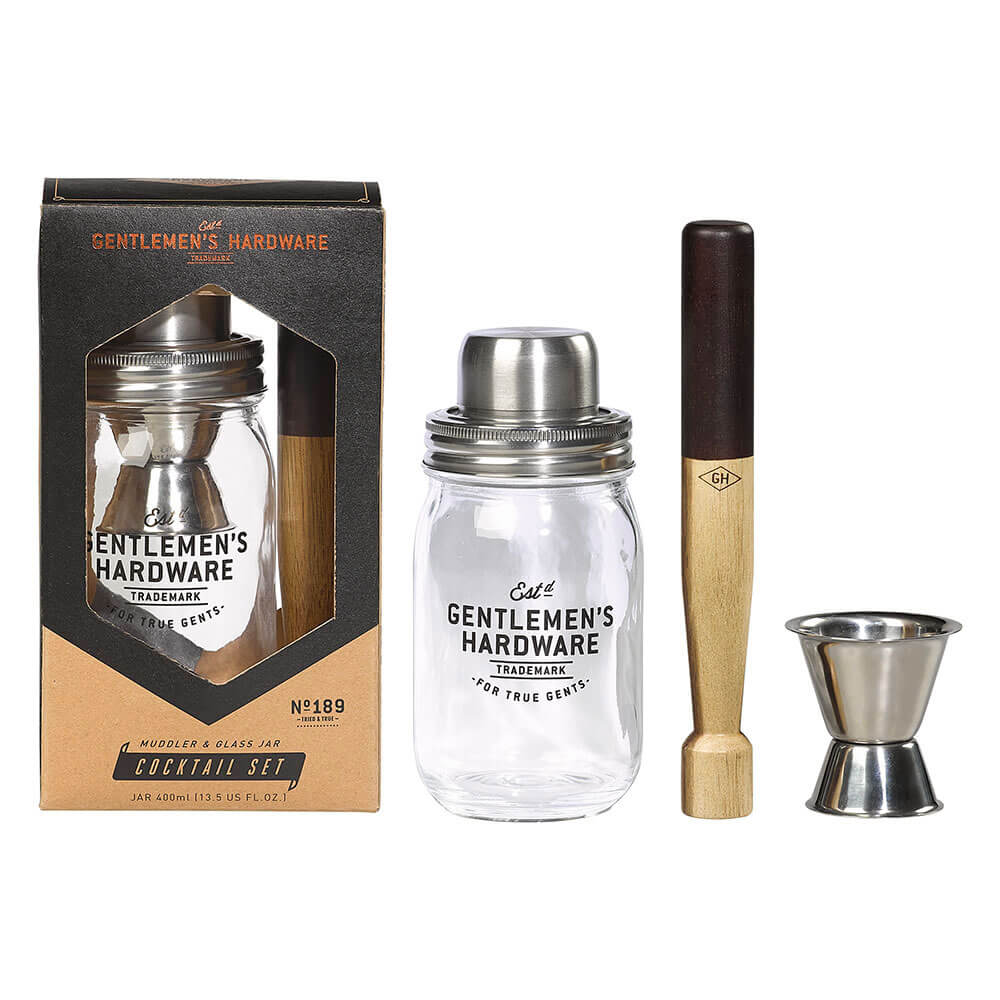 Gentlemen's Hardware Muddler & Glass Jar Cocktail Set
