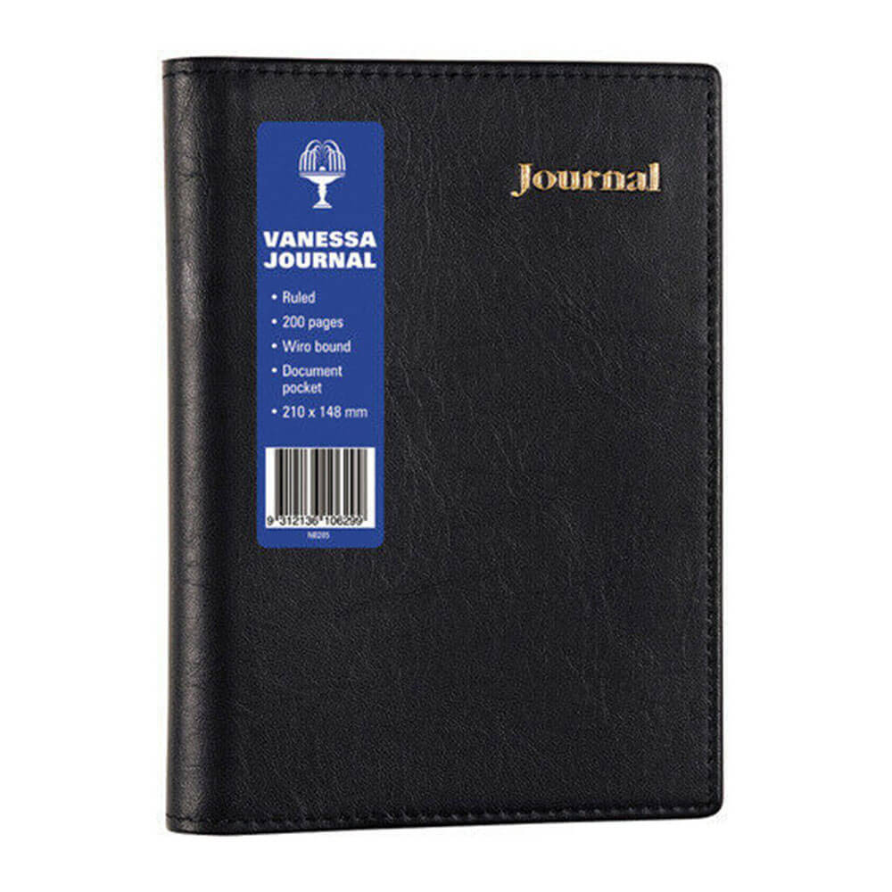Vanessa Short Lined Spiral Journal A4 Black (200 pages)