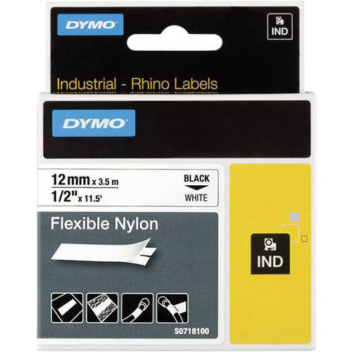 Dymo Rhino Heat Shrink Label Tape Black on White (9mm)