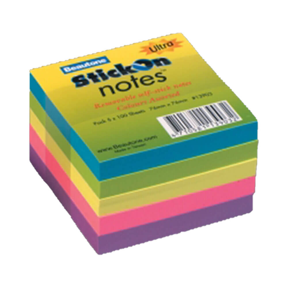 Beautone Ultra Stick On Notes Assorted 76x76mm (5pk)
