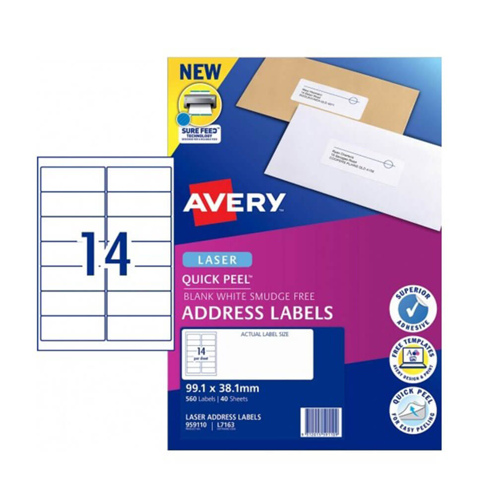Avery Quick Peel Laser Address Label 40pk (14/sheet)