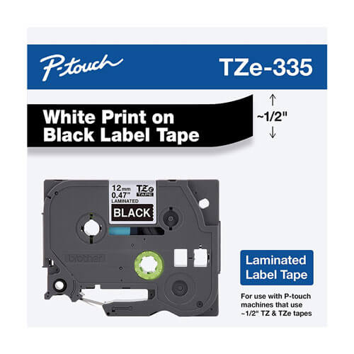 Brother P-touch Tape Label White on Black (12mmx8m)