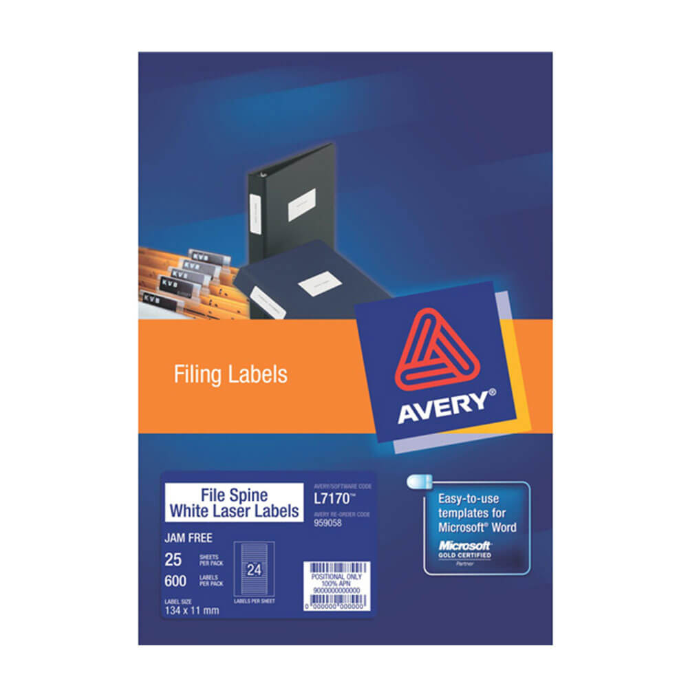 Avery File Spine Laser Label 134x11mm 25pk (24/sheet)