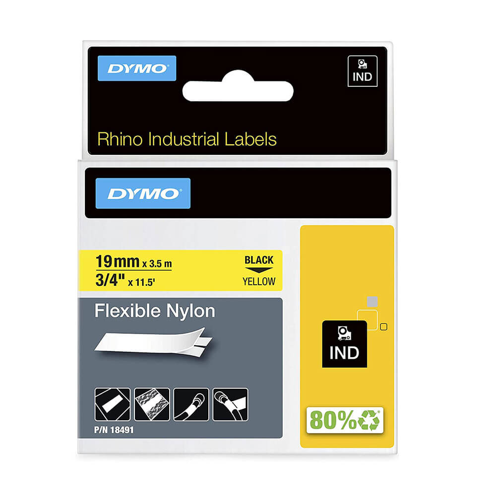 Dymo Rhino Flexible Nylon Label Tape Yellow (19mm)