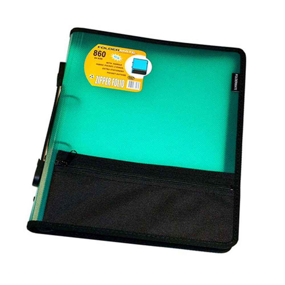 Bantex 2 Ring Zipper Folio Binder 860g 25mm A4 (Green)