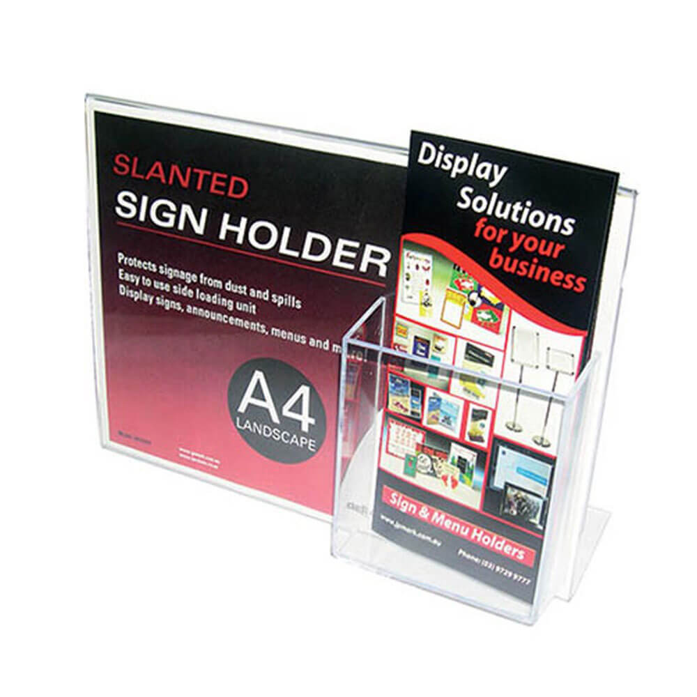 Deflecto Landscape Sign Holder A4 with Brochure Pocket DL