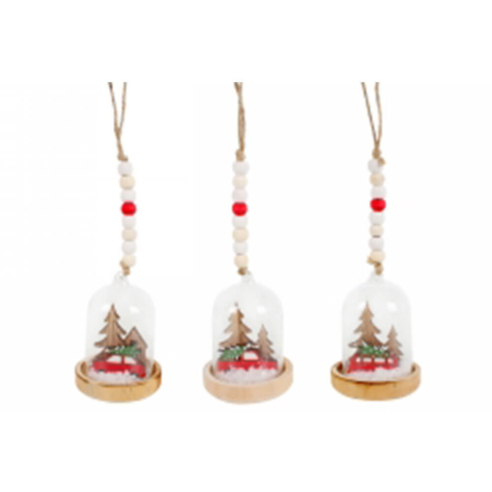 Julhängande glasklocka dekoration assorterad (3st)
