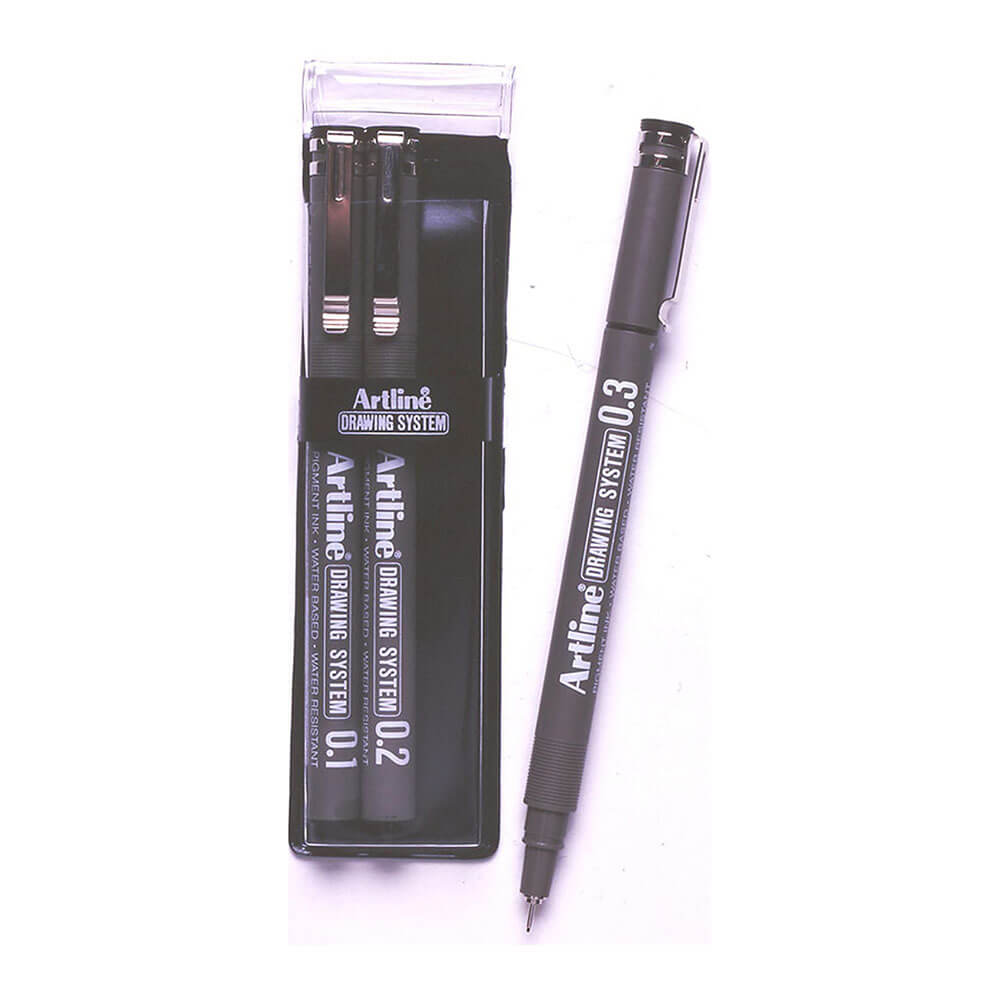 Artline Drawing System Pen Black (Wallet of 3)