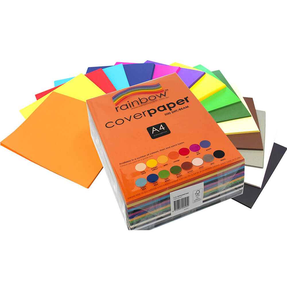 Rainbow Cover Paper 500pk 125gsm A4 (Assorted Colours)