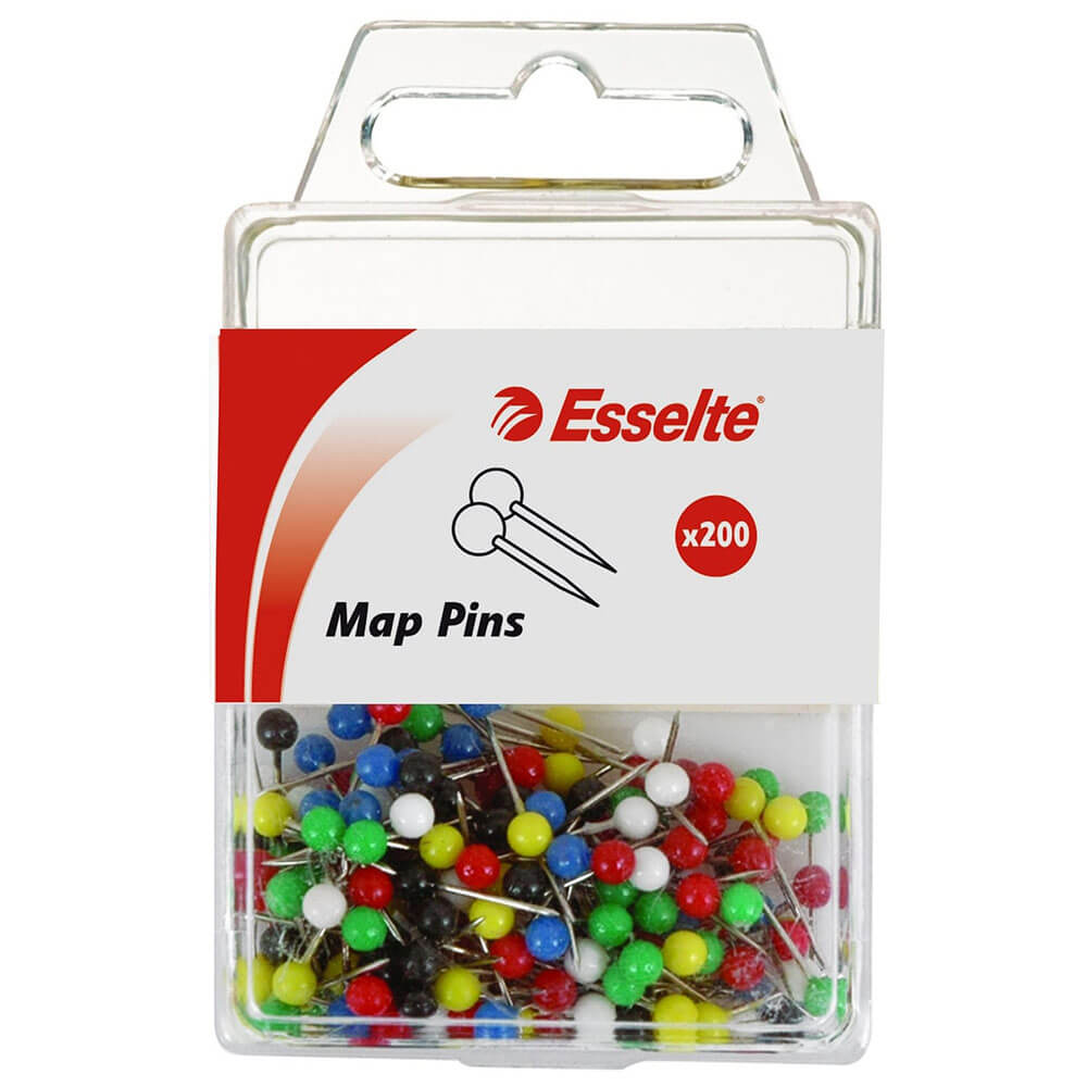 Esselte Map Pins 200pk 17x4mm (Assorted Colours)