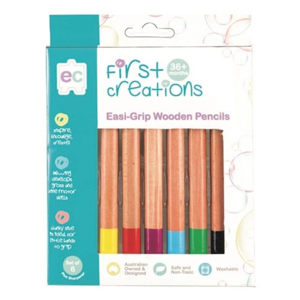 EC First Creations Easi-Grip Wooden Pencils 6pk (Assorted)